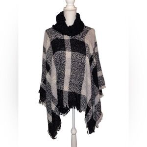 Ladies Knitted Sweater/Poncho in Black, White and Gray One Size Fits Most